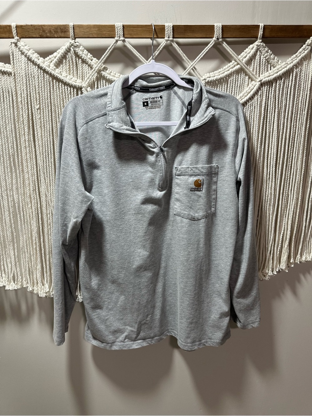 Carhartt Light Gray Quarter-Zip Long Sleeve Pocket Tee